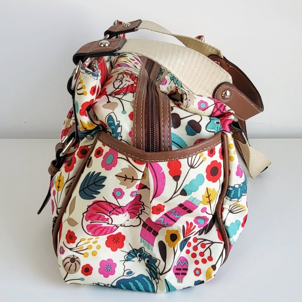 Lily Bloom Floral Canvas Satchel Bag | Multicolor Cats Shoulder Handbag Y2K - Picture 5 of 16